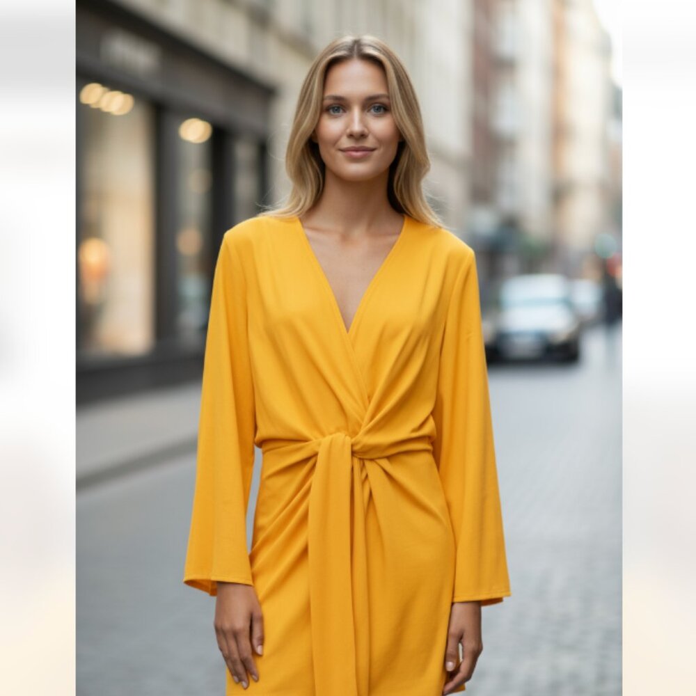 NWOT Zara Yellow Knotted Jacquard Dress Size S Ref 4886/452